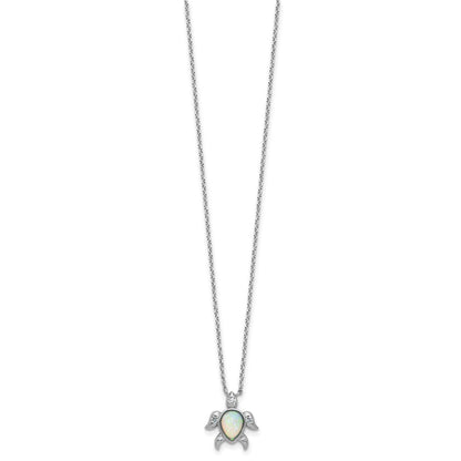 Sterling Silver Cheryl M Rhodium Plated Cr. Opal & CZ Turtle Necklace