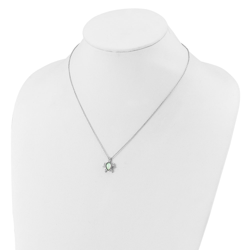 Sterling Silver Cheryl M Rhodium Plated Cr. Opal & CZ Turtle Necklace