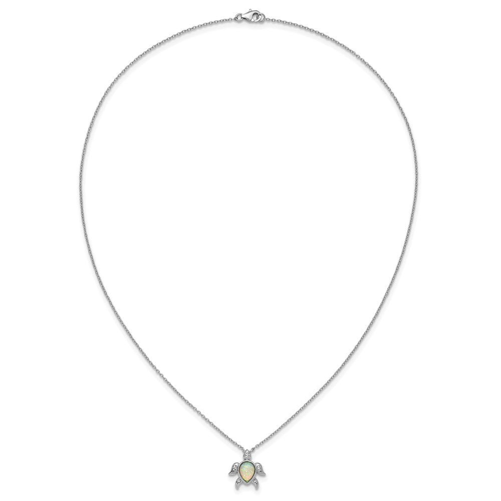 Sterling Silver Cheryl M Rhodium Plated Cr. Opal & CZ Turtle Necklace