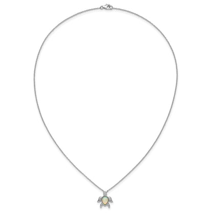 Sterling Silver Cheryl M Rhodium Plated Cr. Opal & CZ Turtle Necklace