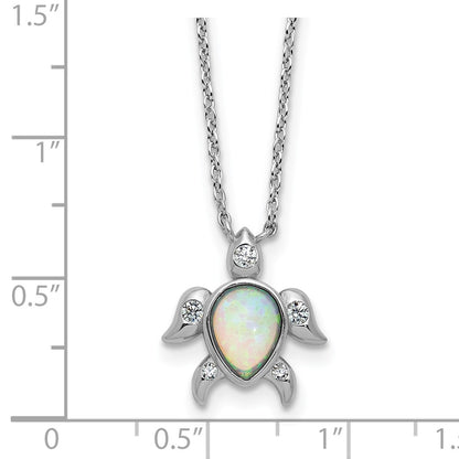 Sterling Silver Cheryl M Rhodium Plated Cr. Opal & CZ Turtle Necklace
