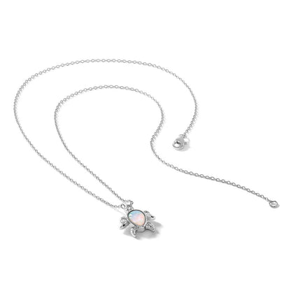Sterling Silver Cheryl M Rhodium Plated Cr. Opal & CZ Turtle Necklace