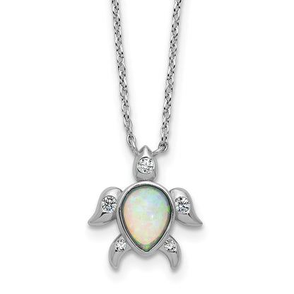 Sterling Silver Cheryl M Rhodium Plated Cr. Opal & CZ Turtle Necklace