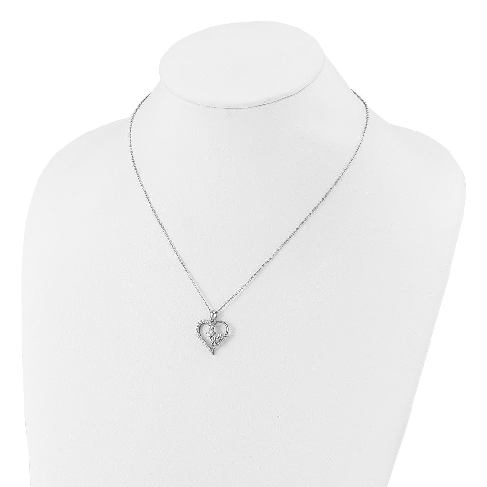 Sterling Silver Cheryl M Rhodium Plated Polished CZ Mom Heart W/ 2in Ext Necklace