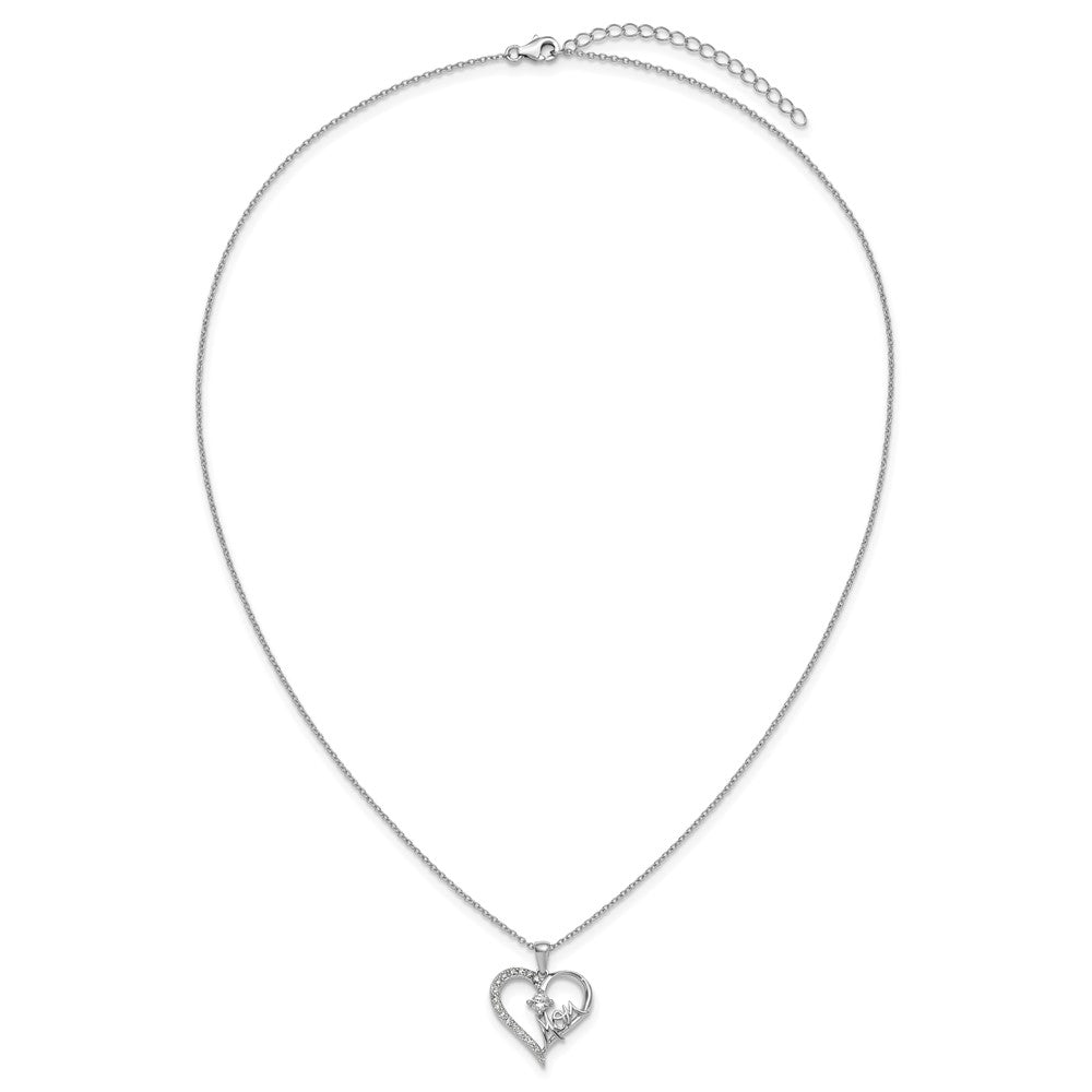 Sterling Silver Cheryl M Rhodium Plated Polished CZ Mom Heart W/ 2in Ext Necklace