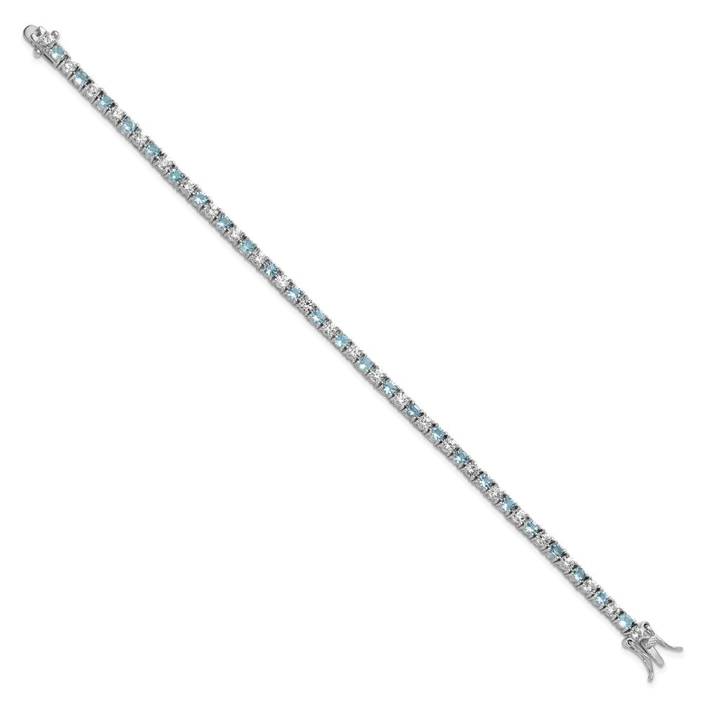 Sterling Silver Cheryl M Rhodium Plated CZ & Aqua Glass Tennis Bracelet
