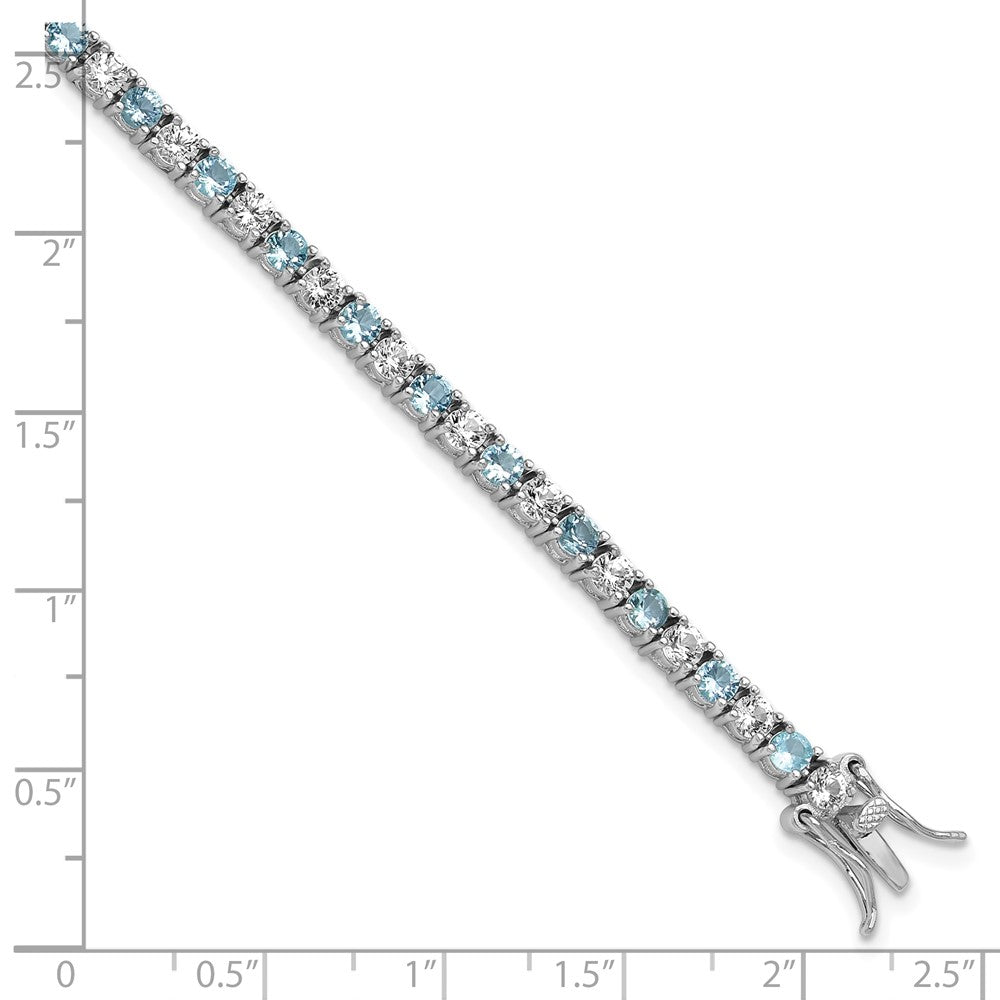 Sterling Silver Cheryl M Rhodium Plated CZ & Aqua Glass Tennis Bracelet