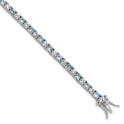 Sterling Silver Cheryl M Rhodium Plated CZ & Aqua Glass Tennis Bracelet