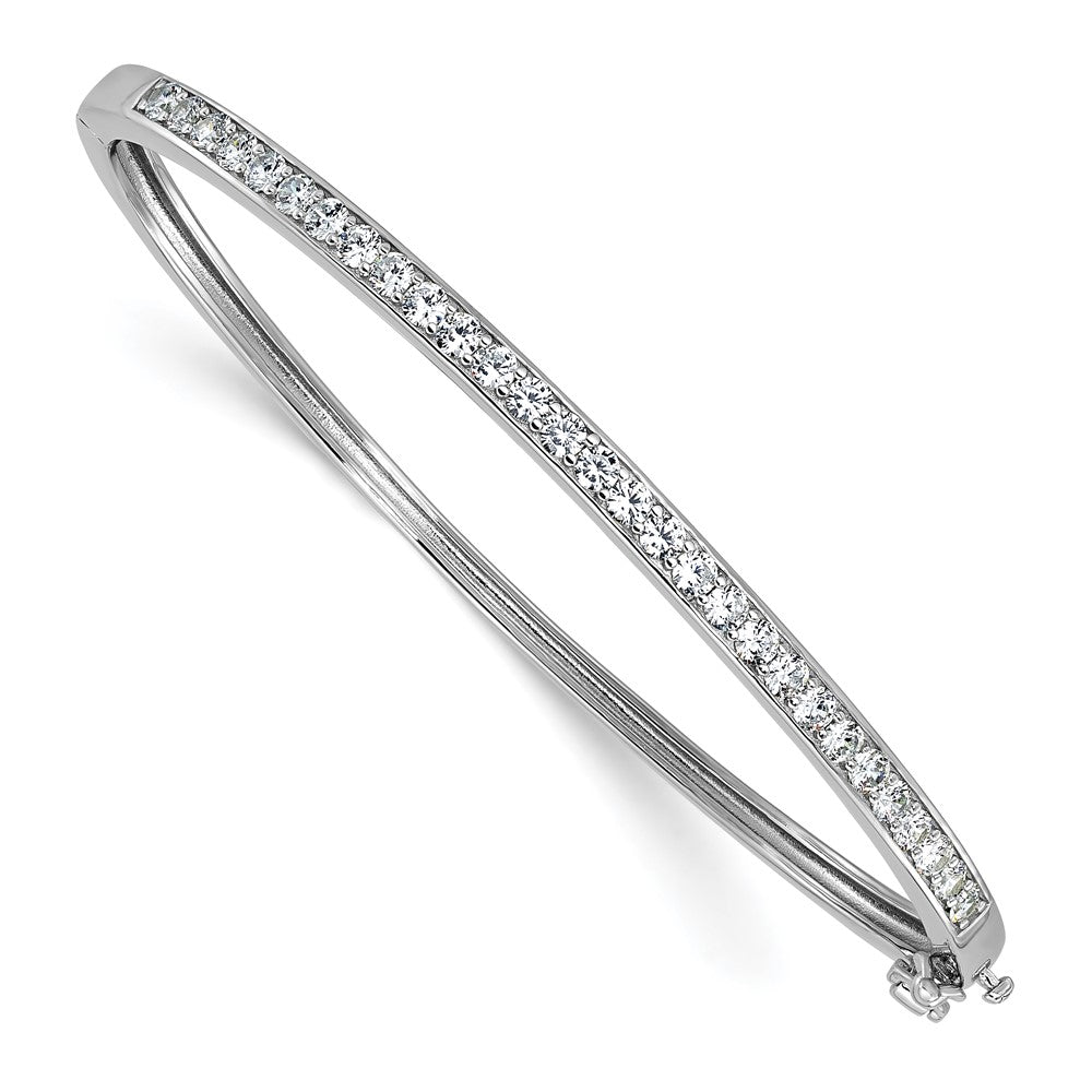 Sterling Silver Cheryl M Rh-Pltd Polished CZ Hinged Bangle