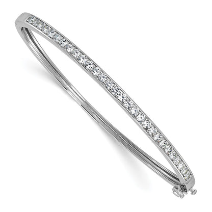 Sterling Silver Cheryl M Rh-Pltd Polished CZ Hinged Bangle