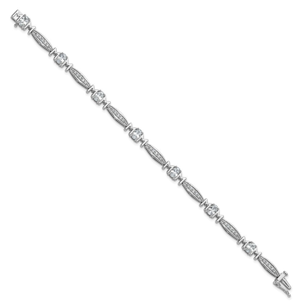 Sterling Silver Cheryl M Rhodium Plated CZ Mom W/ Safety Clasp Bracelet