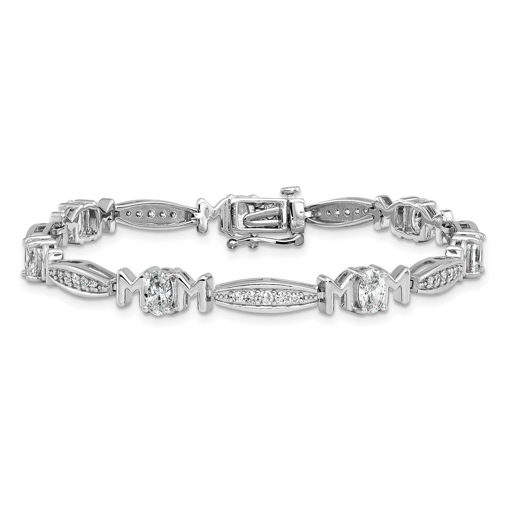 Sterling Silver Cheryl M Rhodium Plated CZ Mom W/ Safety Clasp Bracelet