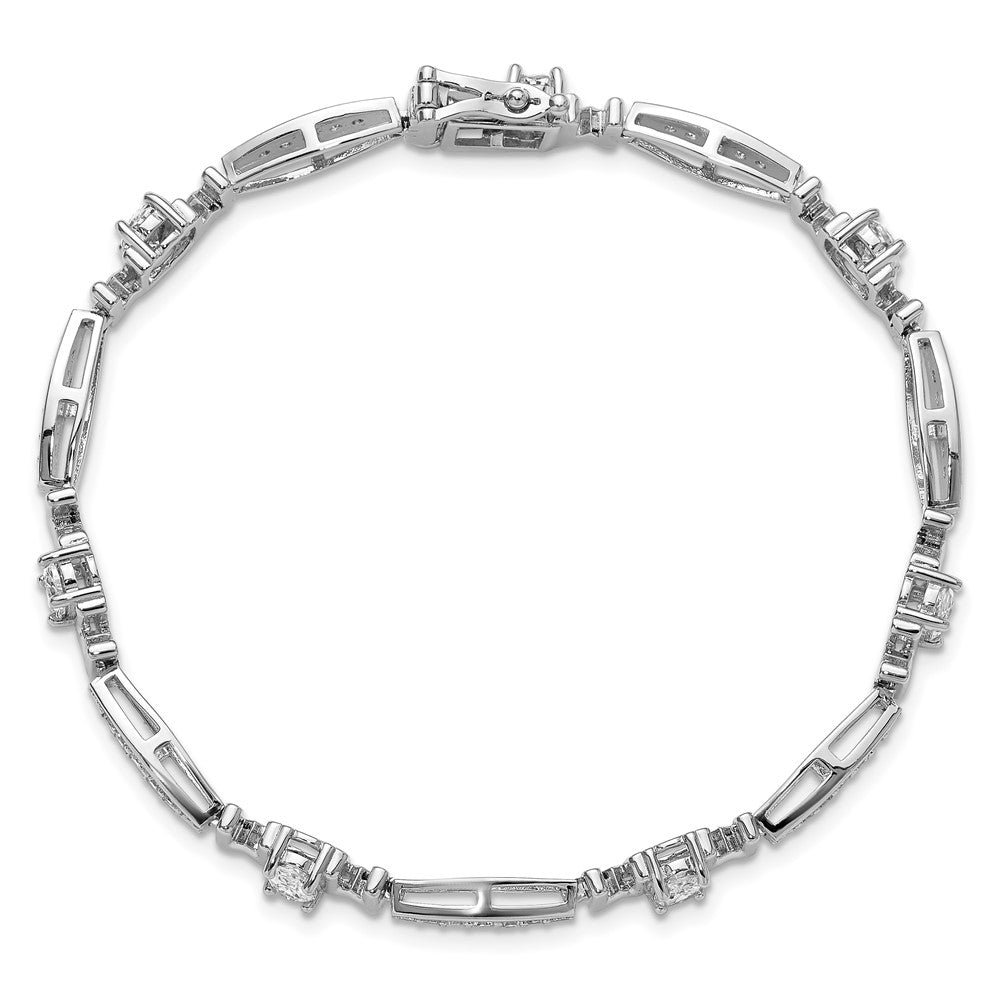 Sterling Silver Cheryl M Rhodium Plated CZ Mom W/ Safety Clasp Bracelet