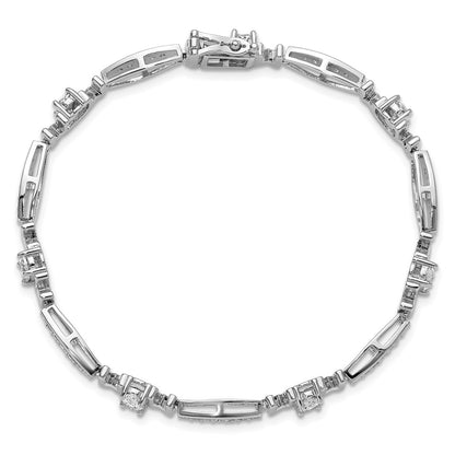 Sterling Silver Cheryl M Rhodium Plated CZ Mom W/ Safety Clasp Bracelet