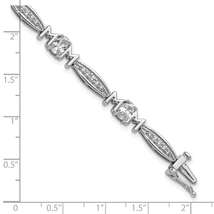 Sterling Silver Cheryl M Rhodium Plated CZ Mom W/ Safety Clasp Bracelet