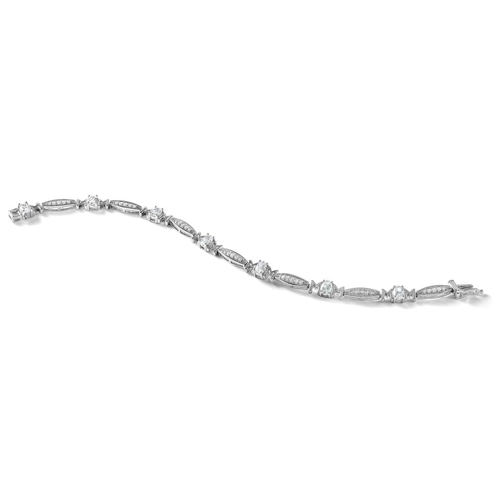 Sterling Silver Cheryl M Rhodium Plated CZ Mom W/ Safety Clasp Bracelet