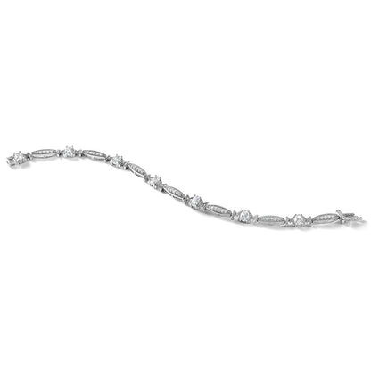 Sterling Silver Cheryl M Rhodium Plated CZ Mom W/ Safety Clasp Bracelet