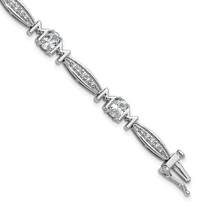 Sterling Silver Cheryl M Rhodium Plated CZ Mom W/ Safety Clasp Bracelet