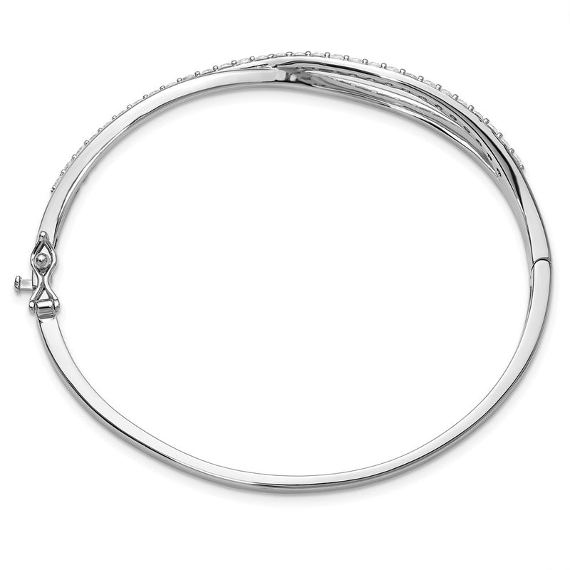 Sterling Silver Cheryl M Rh-Pltd Polished CZ Infinity Hinged Bangle