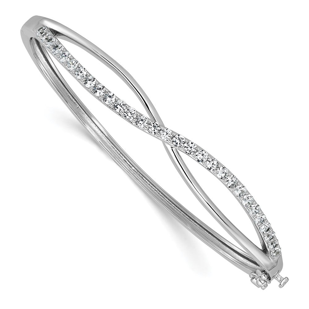 Sterling Silver Cheryl M Rh-Pltd Polished CZ Infinity Hinged Bangle