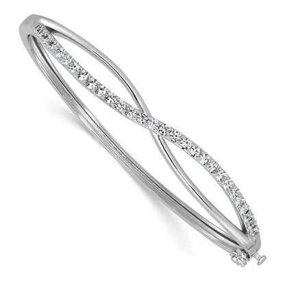Sterling Silver Cheryl M Rh-Pltd Polished CZ Infinity Hinged Bangle