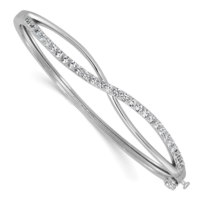 Sterling Silver Cheryl M Rh-Pltd Polished CZ Infinity Hinged Bangle
