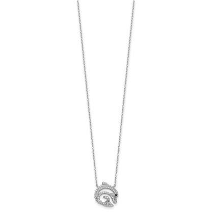 Sterling Silver Cheryl M Rh-Pltd Black & White CZ Dolphin Necklace