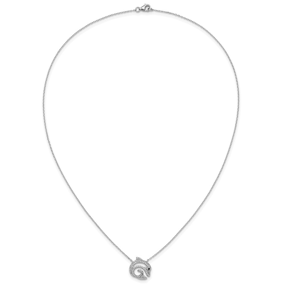 Sterling Silver Cheryl M Rh-Pltd Black & White CZ Dolphin Necklace