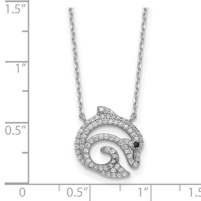 Sterling Silver Cheryl M Rh-Pltd Black & White CZ Dolphin Necklace