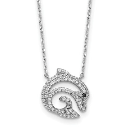 Sterling Silver Cheryl M Rh-Pltd Black & White CZ Dolphin Necklace