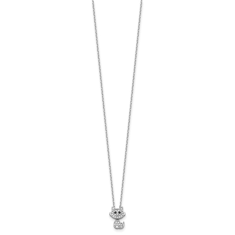 Sterling Silver Cheryl M Rhodium-Plated Black & White CZ Cat Necklace