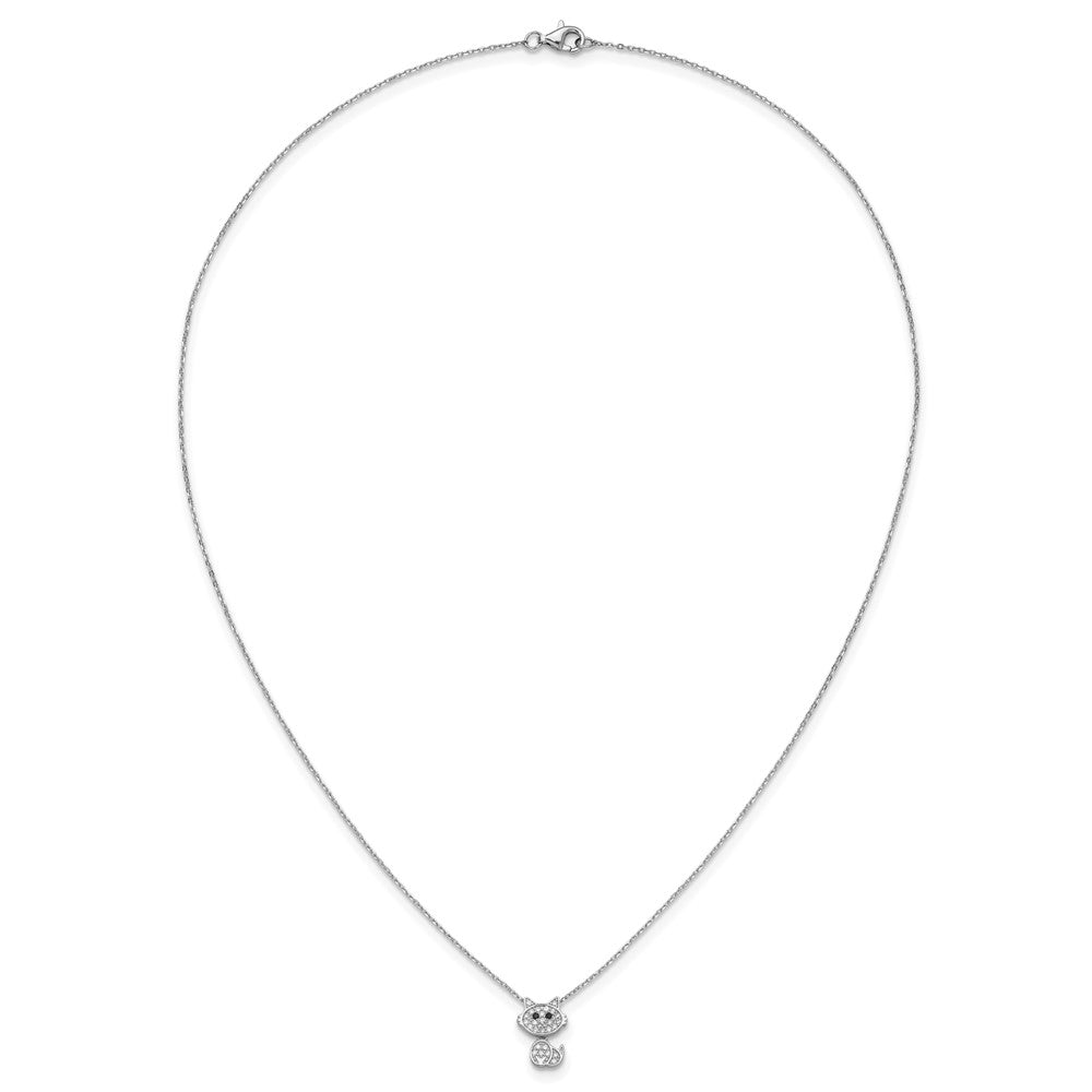Sterling Silver Cheryl M Rhodium-Plated Black & White CZ Cat Necklace