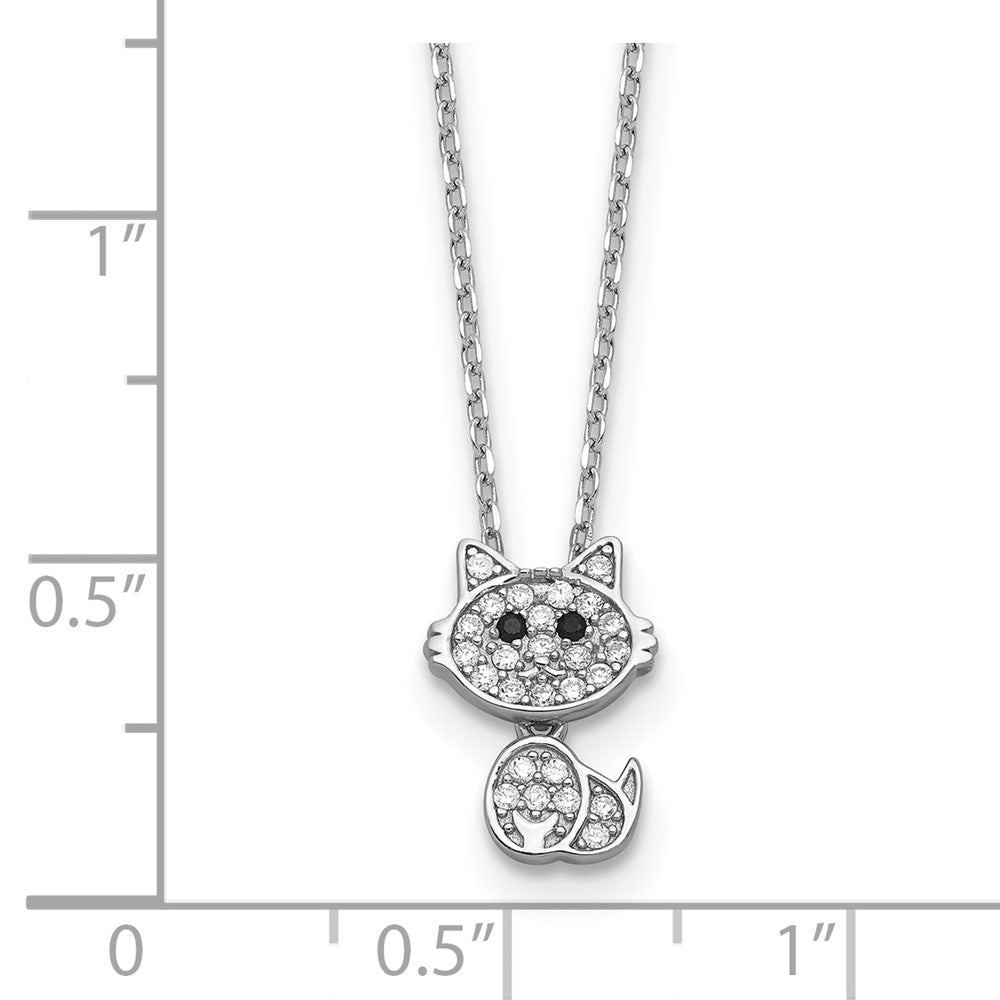 Sterling Silver Cheryl M Rhodium-Plated Black & White CZ Cat Necklace