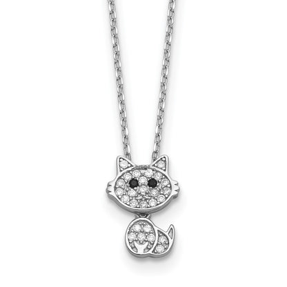 Sterling Silver Cheryl M Rhodium-Plated Black & White CZ Cat Necklace