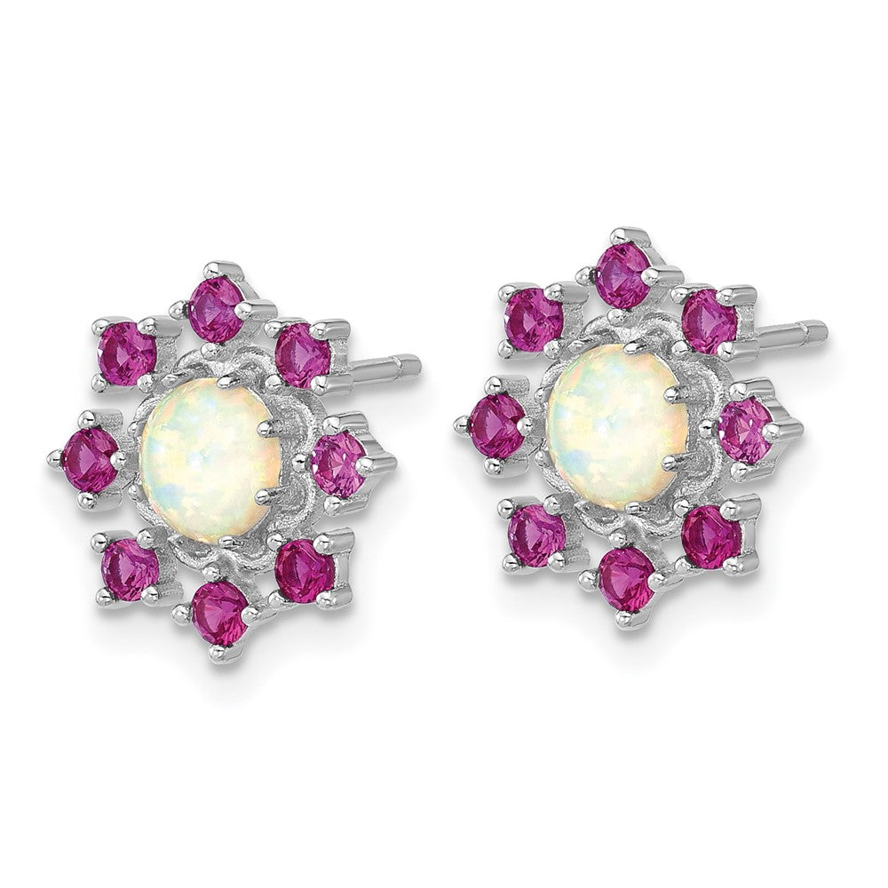 Sterling Silver Cheryl M Rh-Pltd Cr. Opal & Pink Crystal Flower Post Earrings