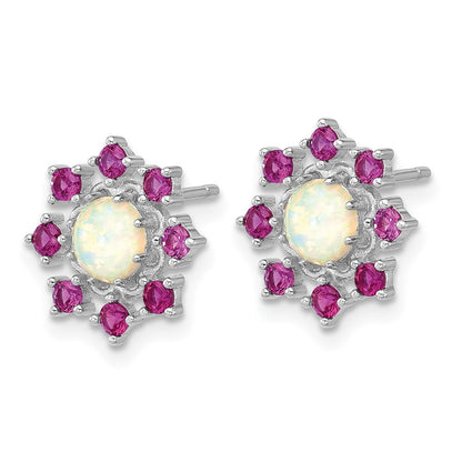 Sterling Silver Cheryl M Rh-Pltd Cr. Opal & Pink Crystal Flower Post Earrings
