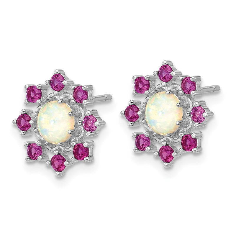 Sterling Silver Cheryl M Rh-Pltd Cr. Opal & Pink Crystal Flower Post Earrings