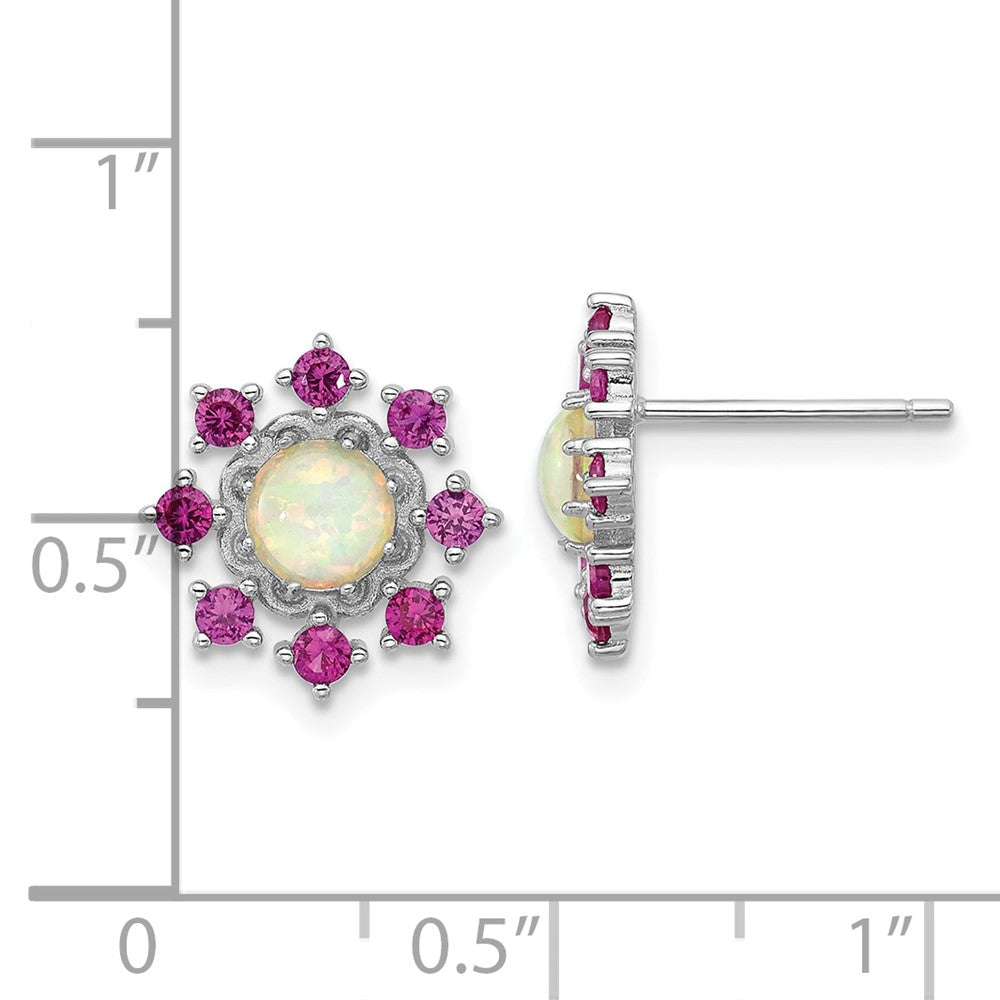 Sterling Silver Cheryl M Rh-Pltd Cr. Opal & Pink Crystal Flower Post Earrings