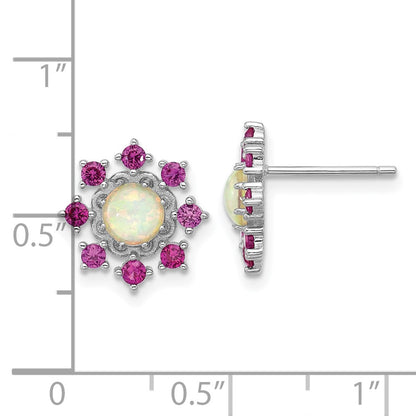 Sterling Silver Cheryl M Rh-Pltd Cr. Opal & Pink Crystal Flower Post Earrings