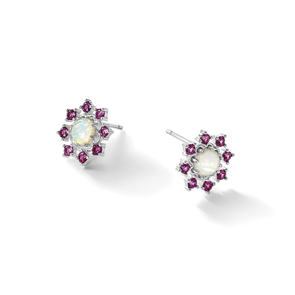 Sterling Silver Cheryl M Rh-Pltd Cr. Opal & Pink Crystal Flower Post Earrings
