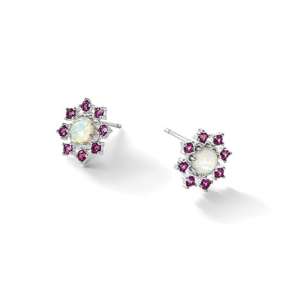 Sterling Silver Cheryl M Rh-Pltd Cr. Opal & Pink Crystal Flower Post Earrings