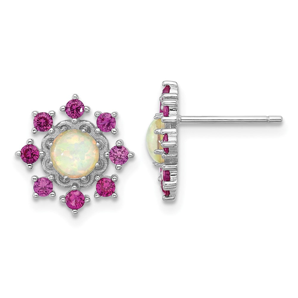 Sterling Silver Cheryl M Rh-Pltd Cr. Opal & Pink Crystal Flower Post Earrings