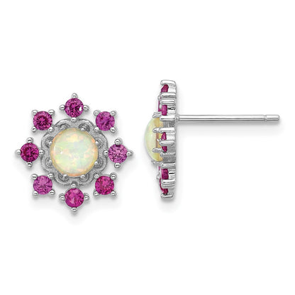 Sterling Silver Cheryl M Rh-Pltd Cr. Opal & Pink Crystal Flower Post Earrings