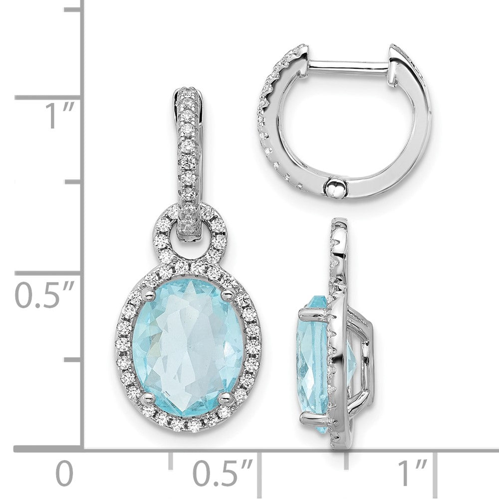 Sterling Silver Cheryl M Rh-Pltd Aqua Glass & CZ Dangle Hoop Earrings