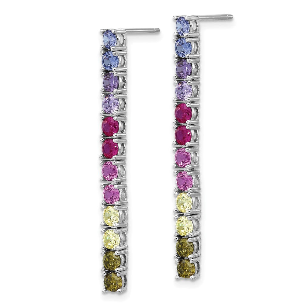 Sterling Silver Cheryl M Rh-Pltd Polished Multicolor CZ Post Dangle Earrings