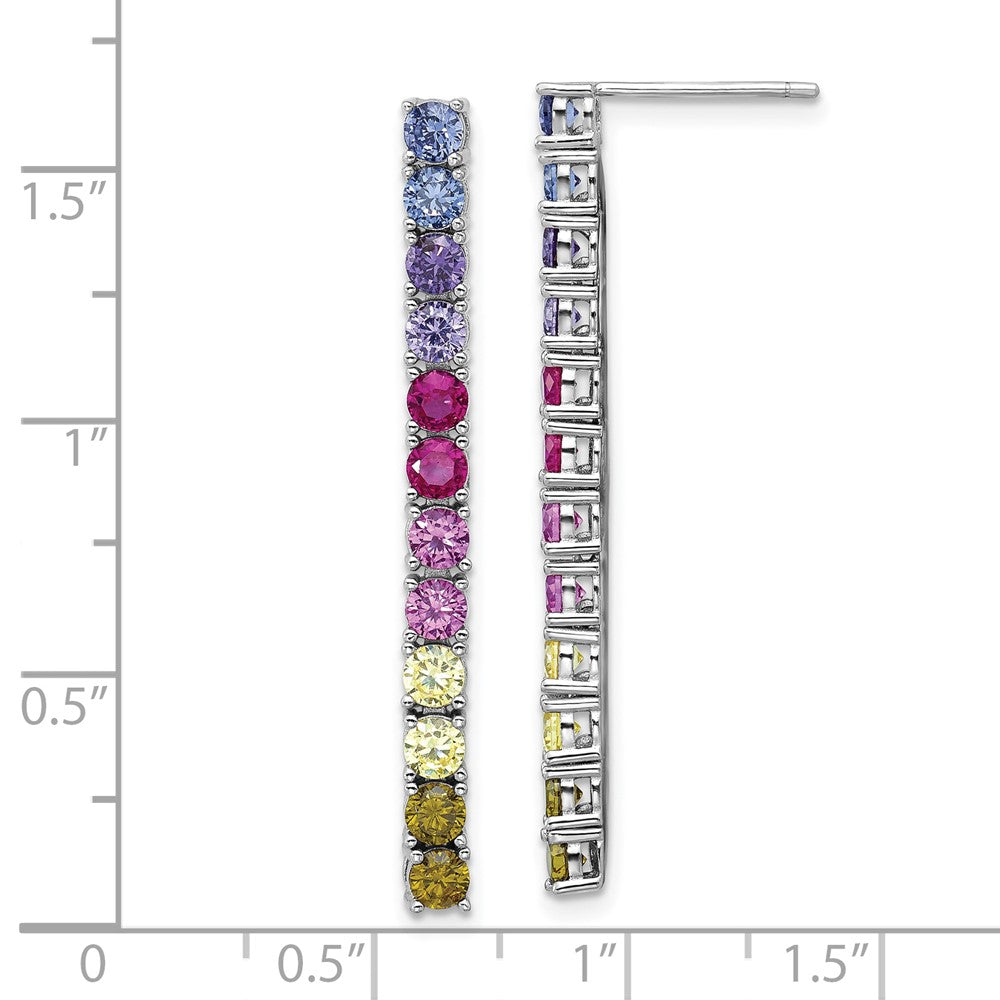 Sterling Silver Cheryl M Rh-Pltd Polished Multicolor CZ Post Dangle Earrings