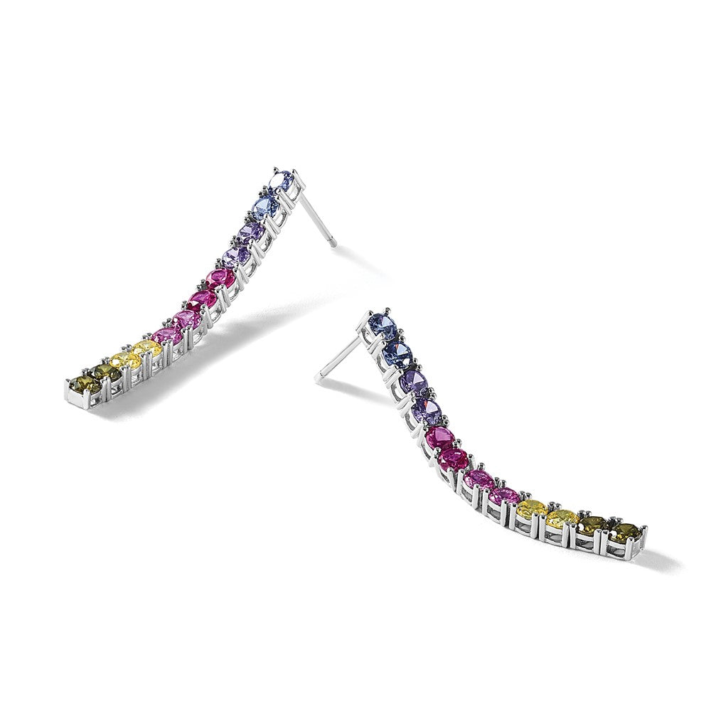 Sterling Silver Cheryl M Rh-Pltd Polished Multicolor CZ Post Dangle Earrings