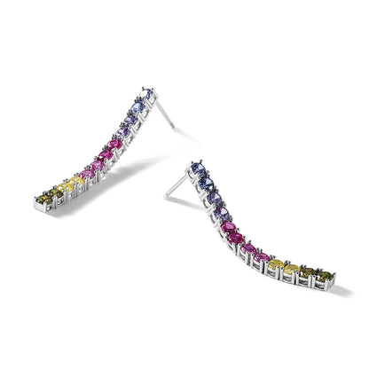 Sterling Silver Cheryl M Rh-Pltd Polished Multicolor CZ Post Dangle Earrings