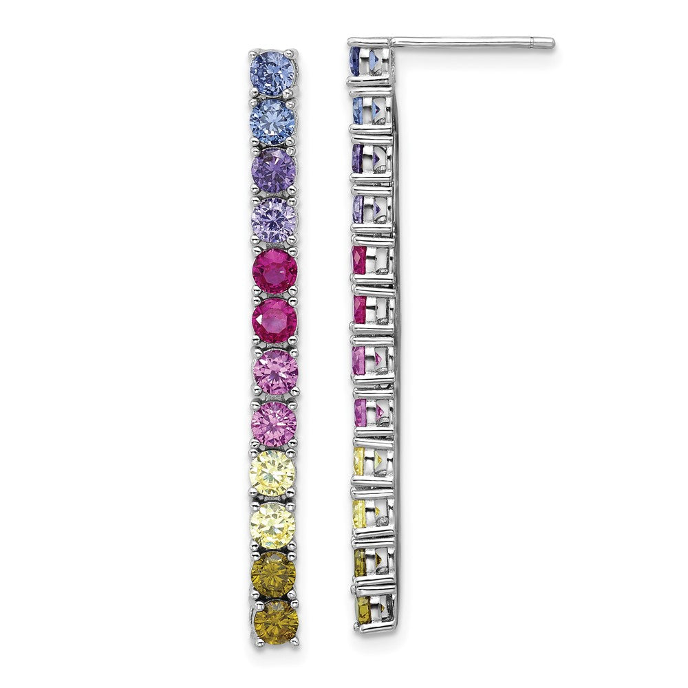 Sterling Silver Cheryl M Rh-Pltd Polished Multicolor CZ Post Dangle Earrings