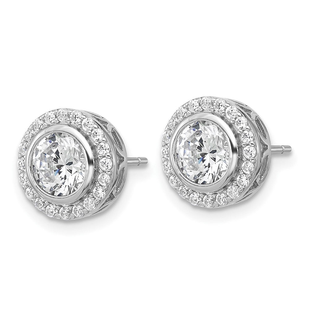 Sterling Silver Cheryl M Rhodium-Plated CZ Halo Post Earrings
